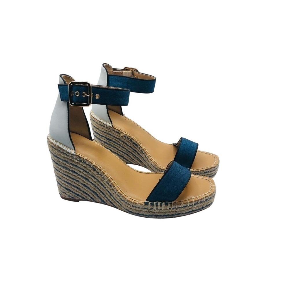 Cabi Women's blue suede espadrille wedge sandals with ankle strap size‎ 8 medium